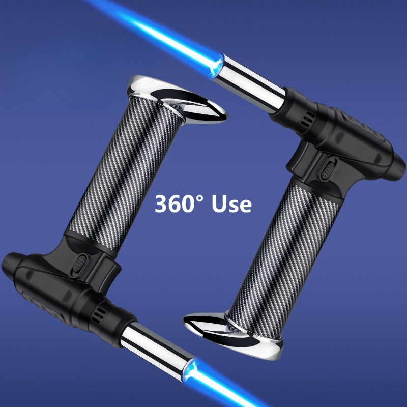 Camping Cooking Torch - 360 ° 点火ブタンガスライター一体型ブルーフレームトーチターボジェットスプレーガン屋外キャンプバーベキューキッチン調理ツール
