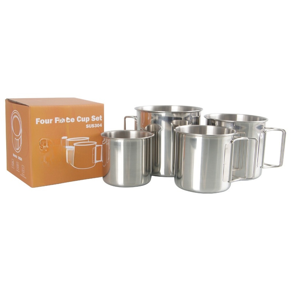 Camping Cooking Set For 4 - /ステンレス/スチール/304 キャンプカップセット ポータブル折りたたみハンドル 4ピース アウトドア用マグカップ ハイキング