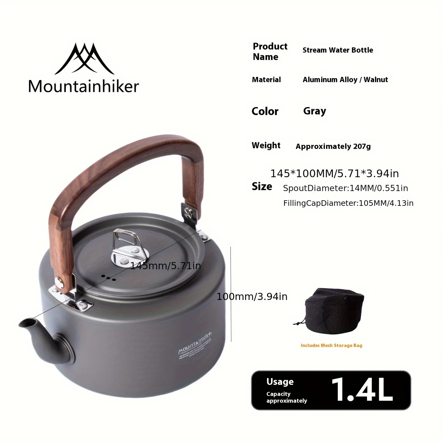 Camping Cooking Set 2 Person - キャンプ用ティーケトル-新しいアルミニウム合金構造、木製ハンドル、キャンプ、ハイキング用のポータブルアウトドアケトル、耐久性のある調理器具