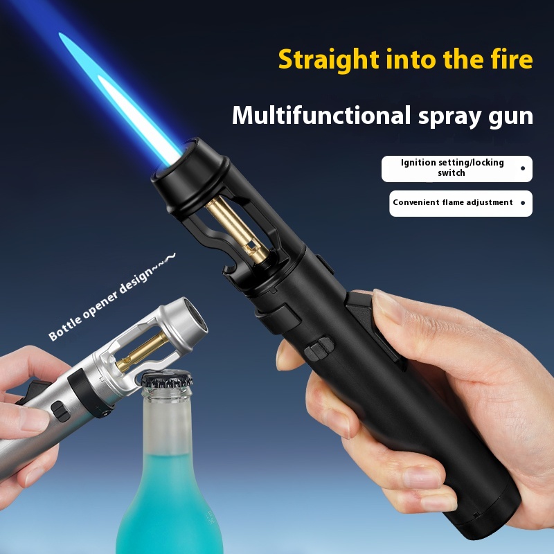 Camping Cooking Torch - 金属製防風ジェットフレームライター、ロックスイッチ付き調整可能詰め替え式ガストーチ、調理やキャンプ用の頑丈な点火器