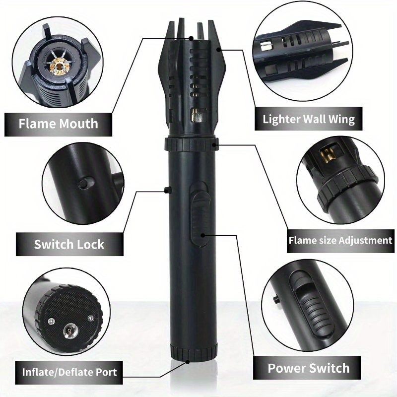 Camping Cooking Torch - (ブタンガスは含まれていません)クリエイティブメタルブタンガスライター、360 ° 使用可能、屋外用防風ハイパワーターボトーチライター、安全ロック付き、調整可能な炎のサイズ、キャンプ用BBQストーブ用、レッドジェットフレーム