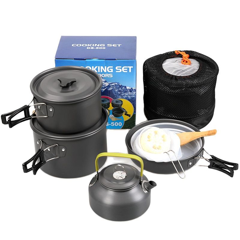 Camping Cooking Set 2 Person - アウトドアキャンプクッキングセット ノンスティックポット DS508 調理器具 3～5人用（鍋2個、フライパン1個、ケトル1個）