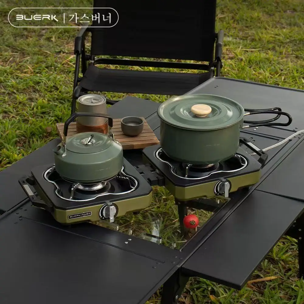 Camping Double Cooking Stove - BUERK キャンプストーブ ダブルバーナー ポータブル 高火力 折りたたみキャンプガスバーナー