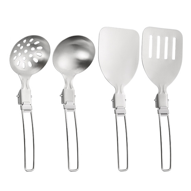 Camping Cooking Set For 4 - 4 個屋外折りたたみキッチン用品セットキャンプ旅行ポータブル 304 ステンレス鋼炒め鍋シャベルスープスプーン