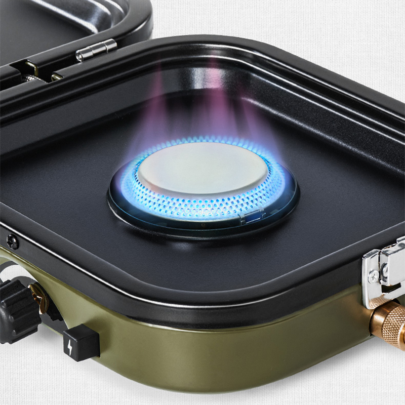 Camping Double Cooking Stove - 折りたたみ式ダブルバーナーガスコンロ 2300W ポータブルアウトドアキャンプ用ガスコンロ 電子点火式ガスコンロ 2.5kg 調理器具