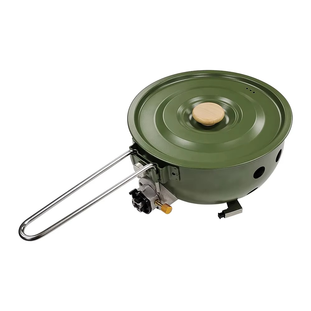 Camping Cooking Set For 4 - ノンスティック調理用フライパン鍋蓋 4-5L容量 多機能屋外一体型鍋 ポータブルキャンプピクニック調理器具セット
