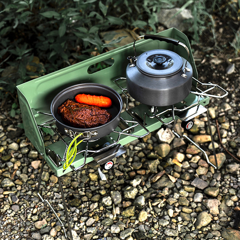 Camping Double Cooking Stove - ポータブルガスストーブ アウトドア ポータブル分割式ストーブ 煎茶用ガスストーブ キャンプ調理器具フルセット 2026