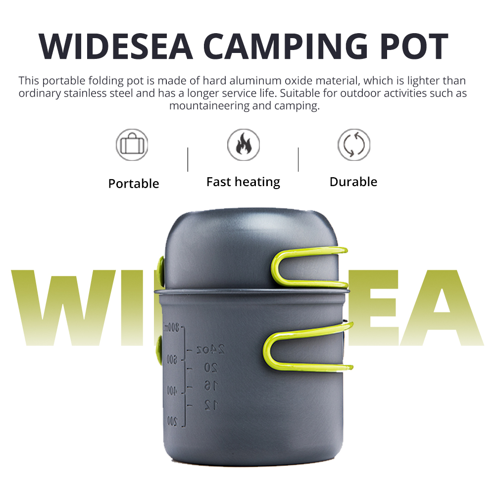 Camping Cooking Set 2 Person - ワイドシー超軽量キャンプ調理器具セット 1～2人用 硬質アルマイト加工アルミ製 ポータブルダブルポット 折りたたみ式ハンドル付き メッシュバッグ
