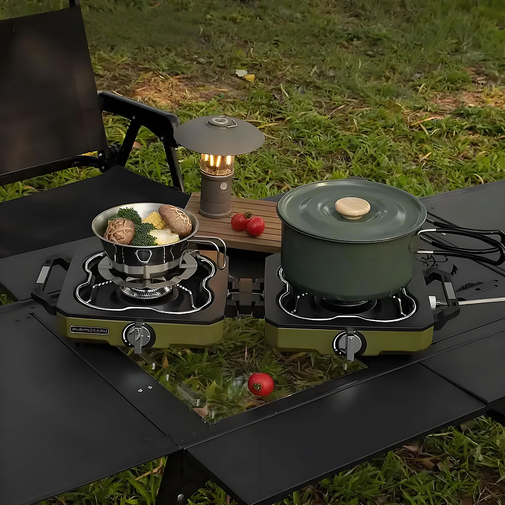 Camping Double Cooking Stove - キャンプストーブ ダブルバーナー ポータブル 高火力 折りたたみ式 キャンプガスバーナー