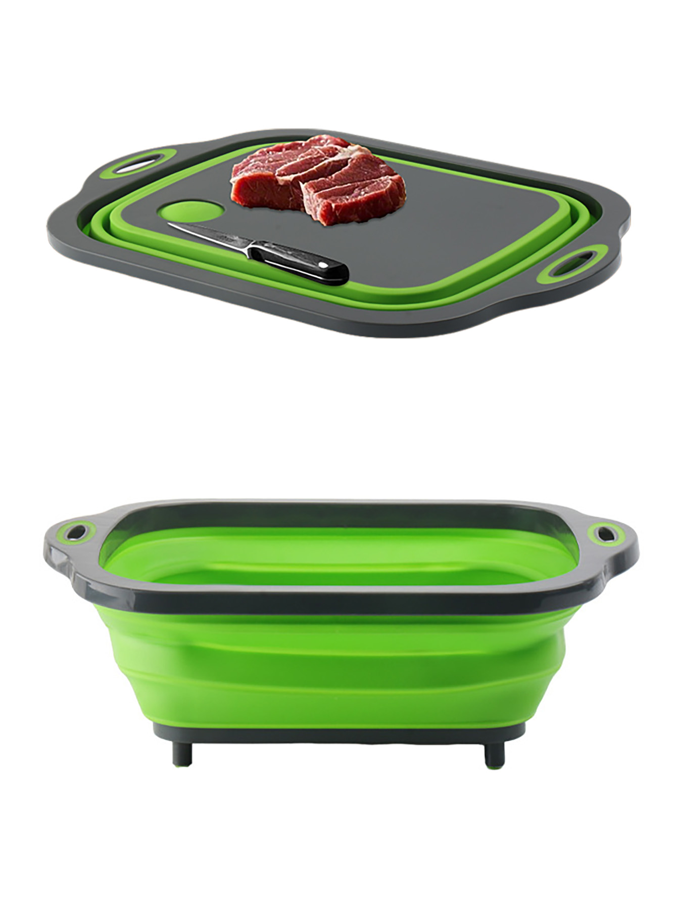 Camp Cutting Board - キャンプ用折りたたみ式まな板、食器洗い桶、BBQ準備用タブ、キャンプ用シンク、食器洗い場、多機能収納バスケット