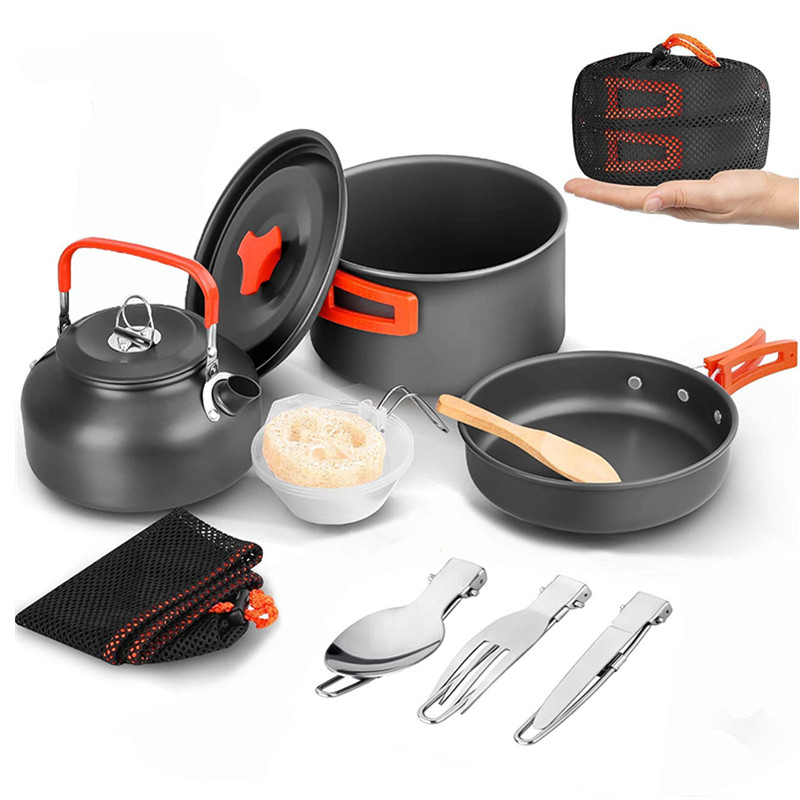 Camping Cooking Set 2 Person - 2～3人用屋外キャンプ・ピクニック用キャンプキッチン用品アルミ製アウトドアクッキング調理器具セット食器セットバックパッキングギア