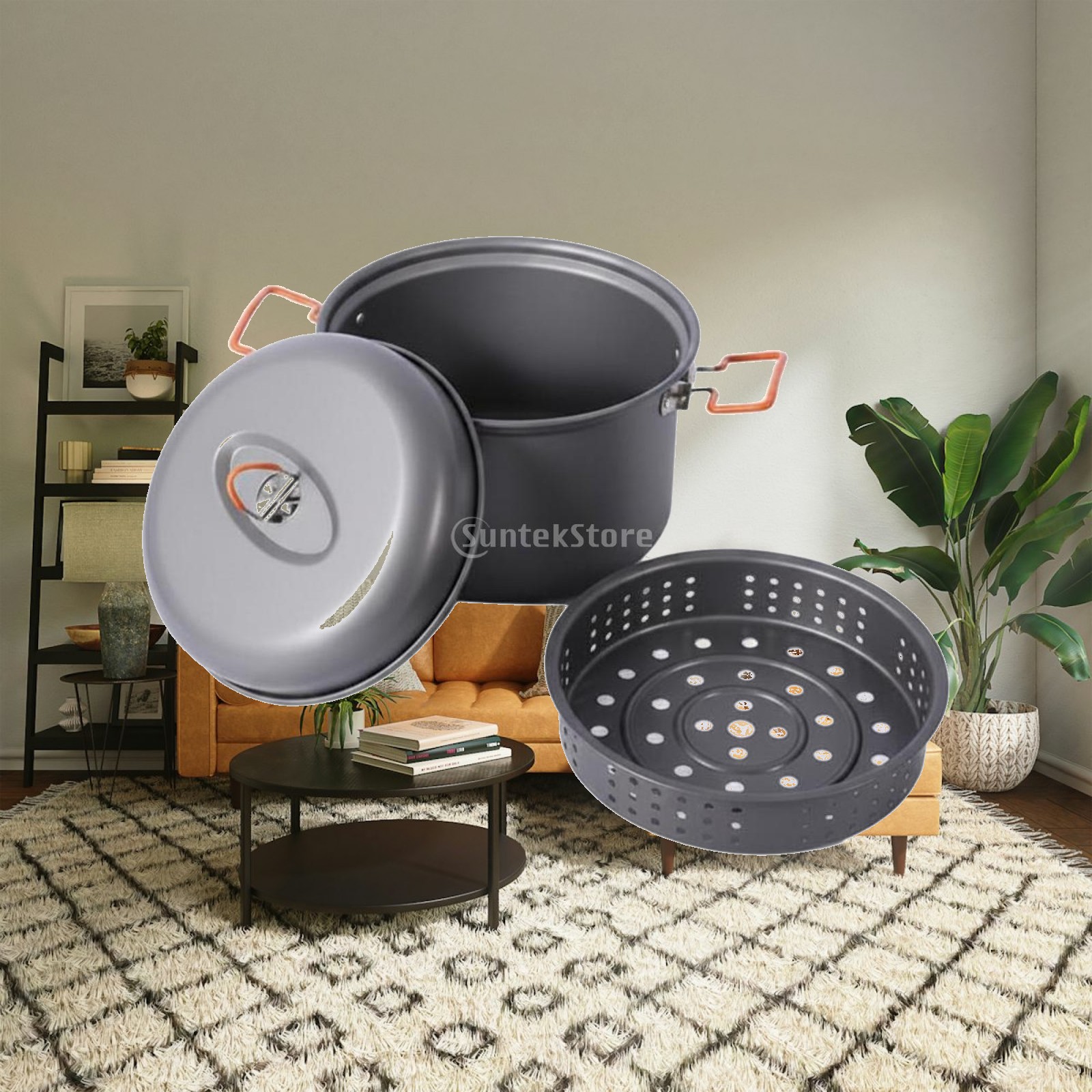 Camping Cooking Vessel - アウトドア調理用大型アルミ合金製蒸気鍋、ポータブル調理器具、アウトドアキャンプキッチン用