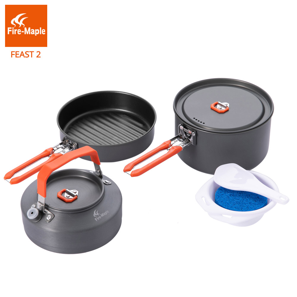 Camping Cooking Set 2 Person - ファイヤーマプルピクニック鍋セット屋外キャンプハイキング調理器具バックパッキング調理用折りたたみハンドルアルミニウム合金の池2 FMC-F2