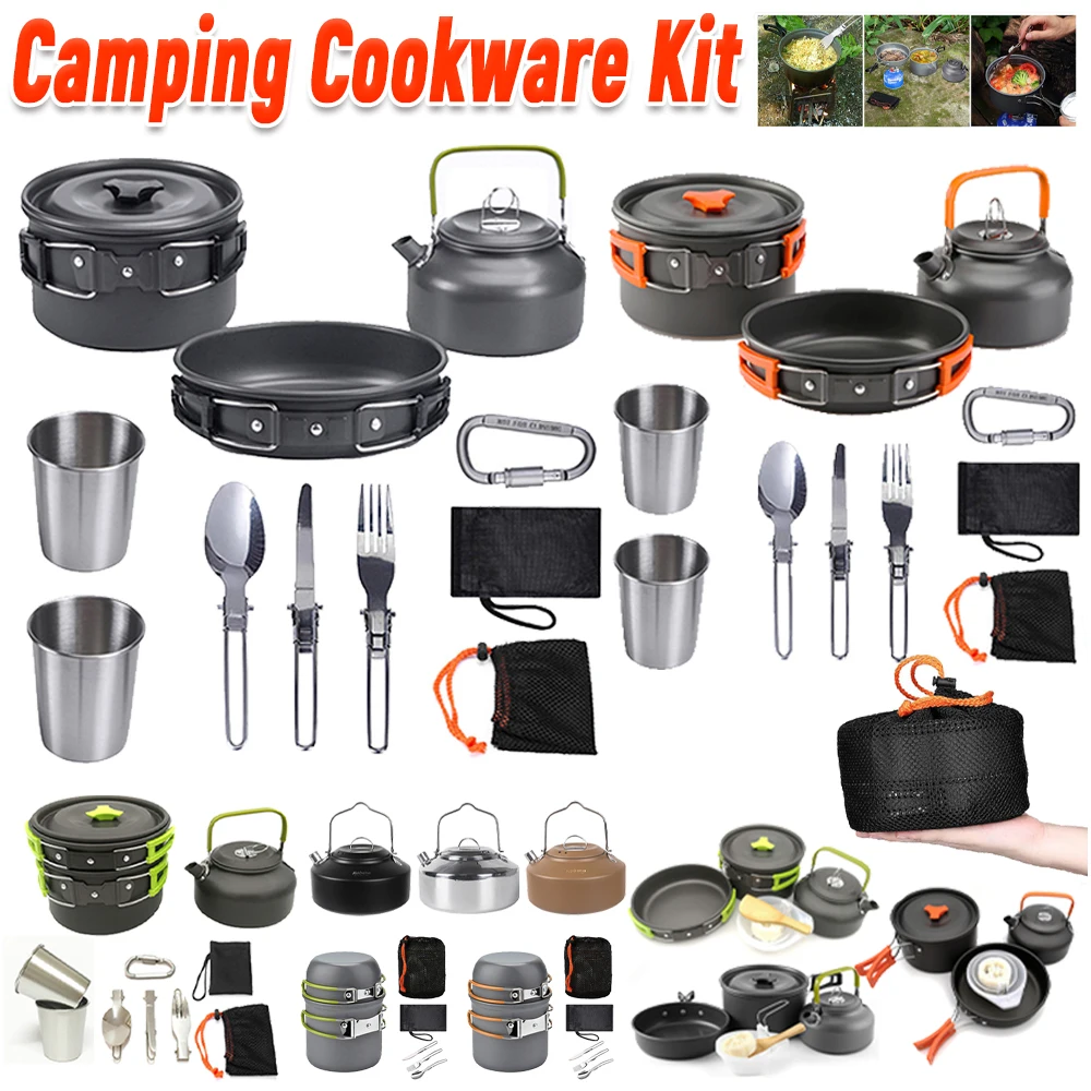 Camping Cooking Lightweight - キャンプ調理器具キット ケトル ポット パン クックセット ポータブル