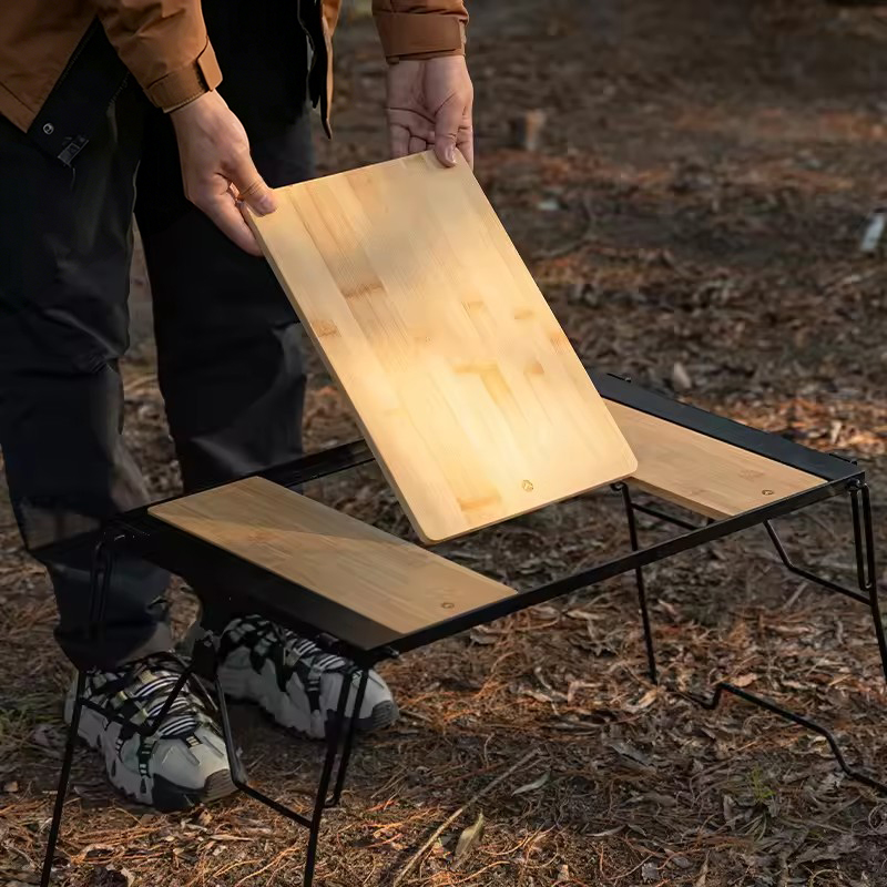 Camping Double Cooking Stove - 両面竹製まな板 軽量折りたたみ式カッティングボード デスク、キャンプ、ピクニック、屋外料理用