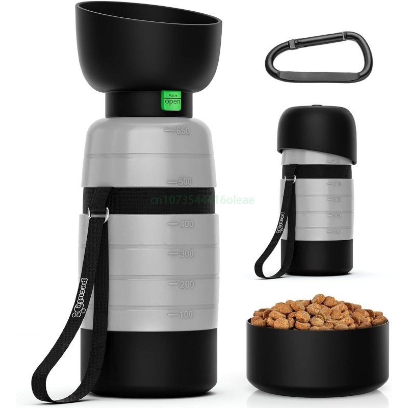 Camping Cooking Food - 650ML犬用ウォーターボトル（150mlフードコンテナ付き）、犬用旅行用ウォーターボトルディスペンサー、屋外散歩、ハイキング、キャンプ用ペットボウル