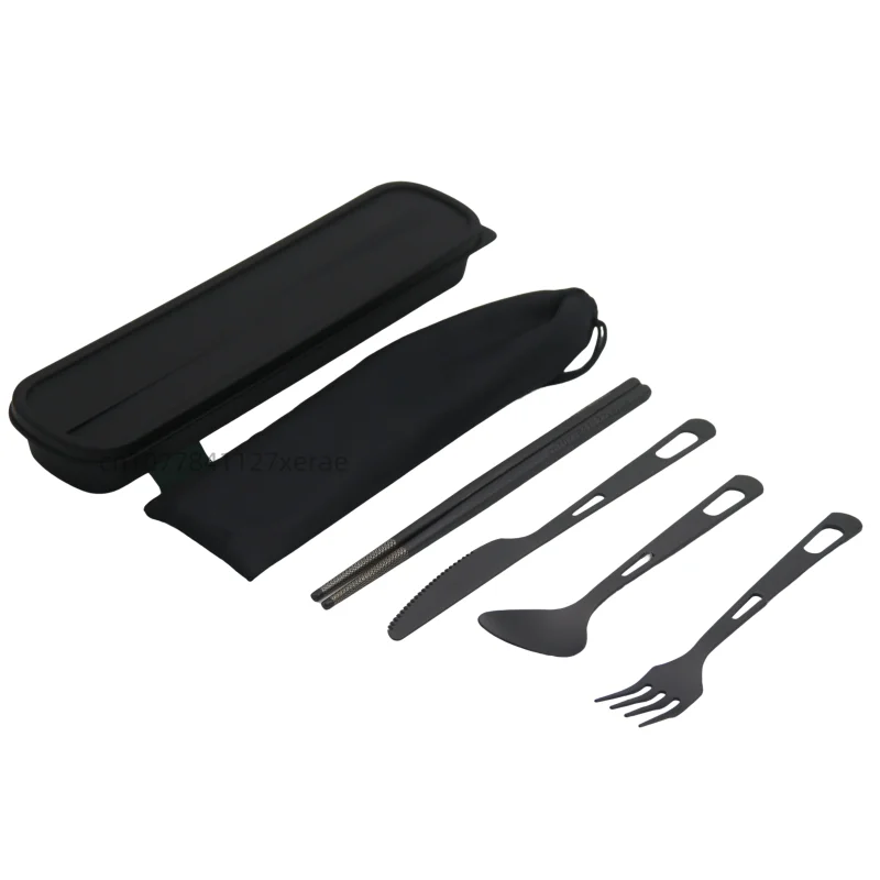 純チタン製黒食器4点セット アウトドアキャンプ用品 ナイフ  - Camping Cooking Set For 4 のレビューと価格