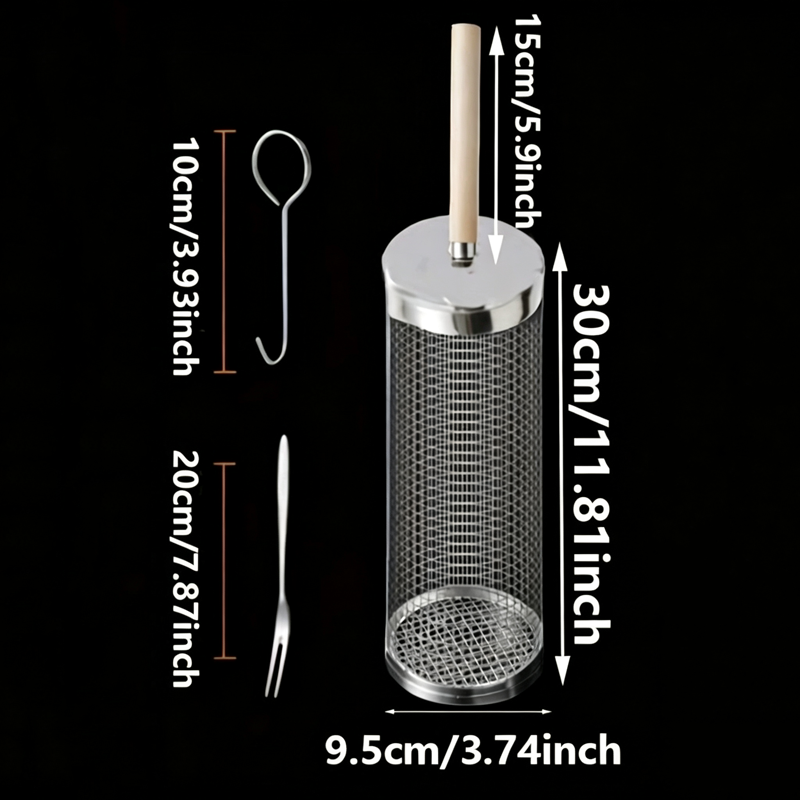 食品グレードのステンレス製丸型回転BBQグリルバスケットセッ - Camping Cooking Food のレビューと価格