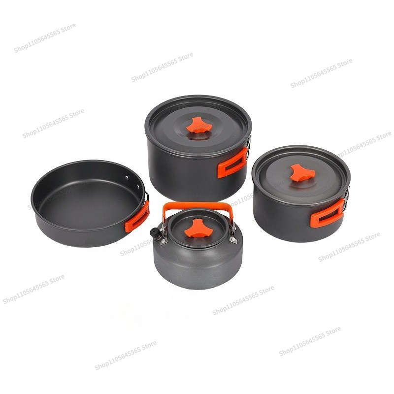 アウトドアキャンプ用調理器具4点セット、鍋、ケトル、フライパ - Camping Cooking Set For 4 のレビューと価格