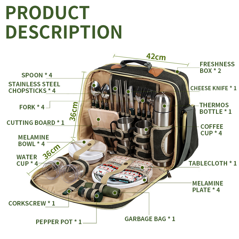 ポータブル高級キャンプピクニック食器セット皿アウトドア食器セ - Camping Cooking Set For 4 のレビューと価格