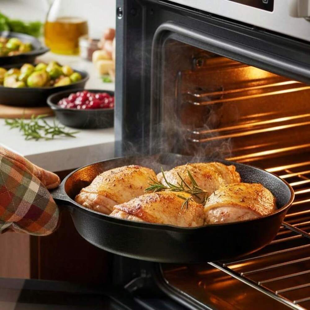 4点セット鋳鉄製調理器具セット、丸型フライパンと角型グリルパ - Camping Cooking Set For 4 のレビューと価格