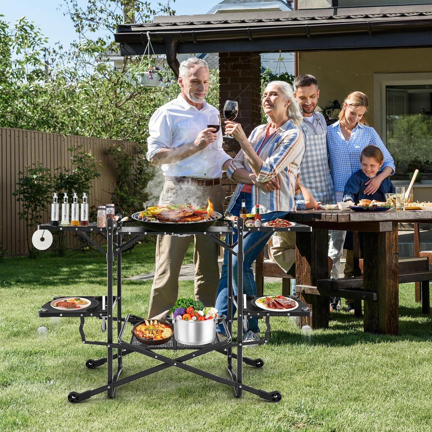 耐熱トップ、4つのサイドテーブル、収納ラック付きのポータブル - Camping Cooking Top のレビューと価格