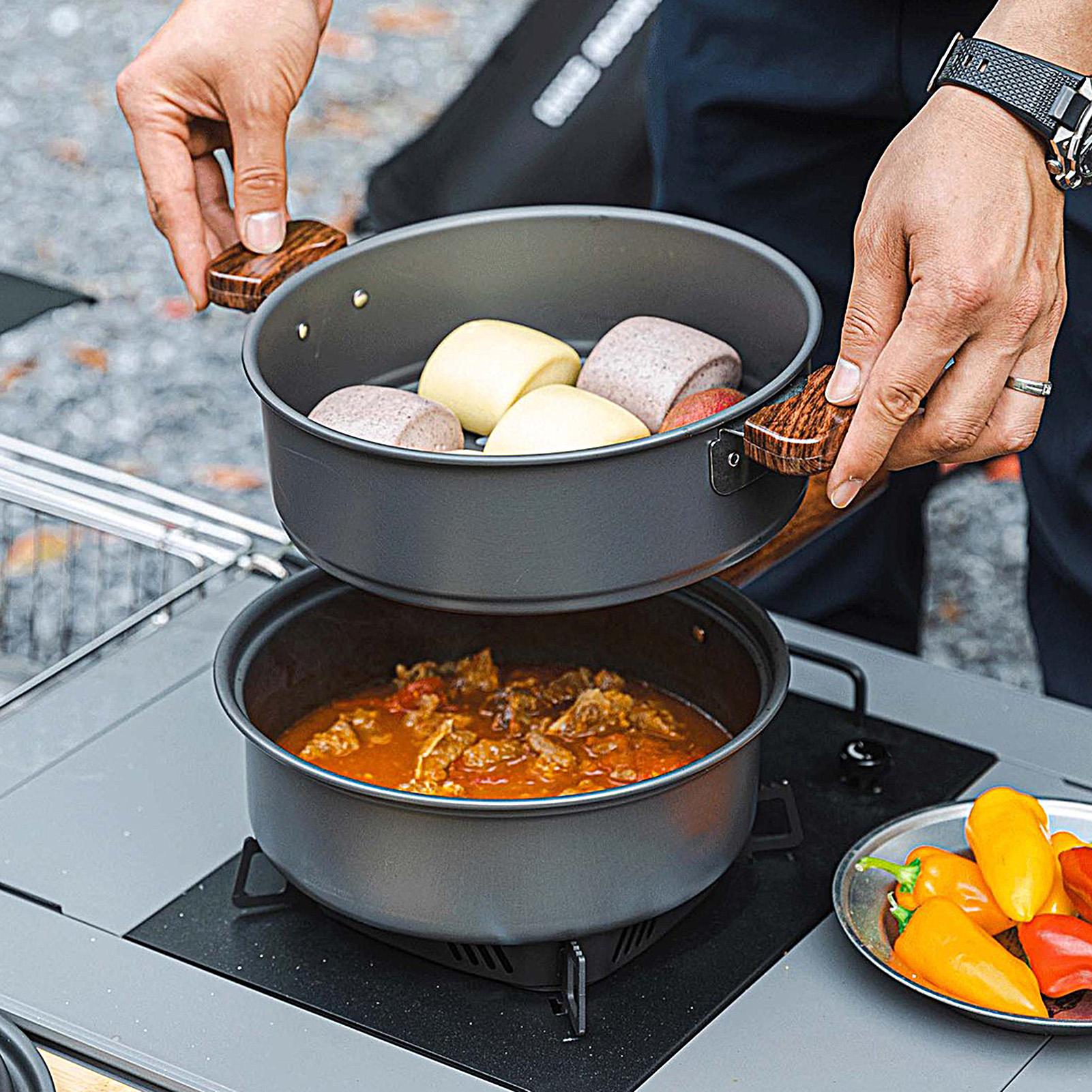 キャンプパン ポータブル 大型 軽量 二層蒸し器 キャンプク - Camping Double Cooking Stove のレビューと価格