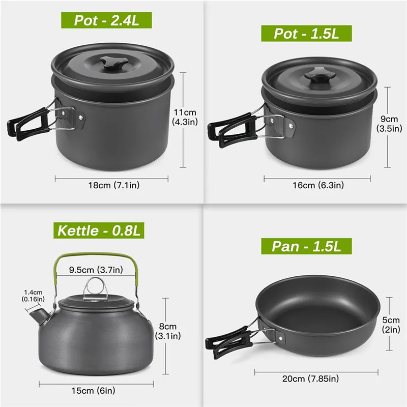ポータブルキャンプ調理器具セット ネスティングデザイン アウ - Camping Cooking Set For 4 のレビューと価格