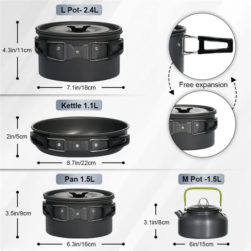 ポータブルキャンプ調理器具セット ネスティングデザイン アウ - Camping Cooking Set For 4 のレビューと価格