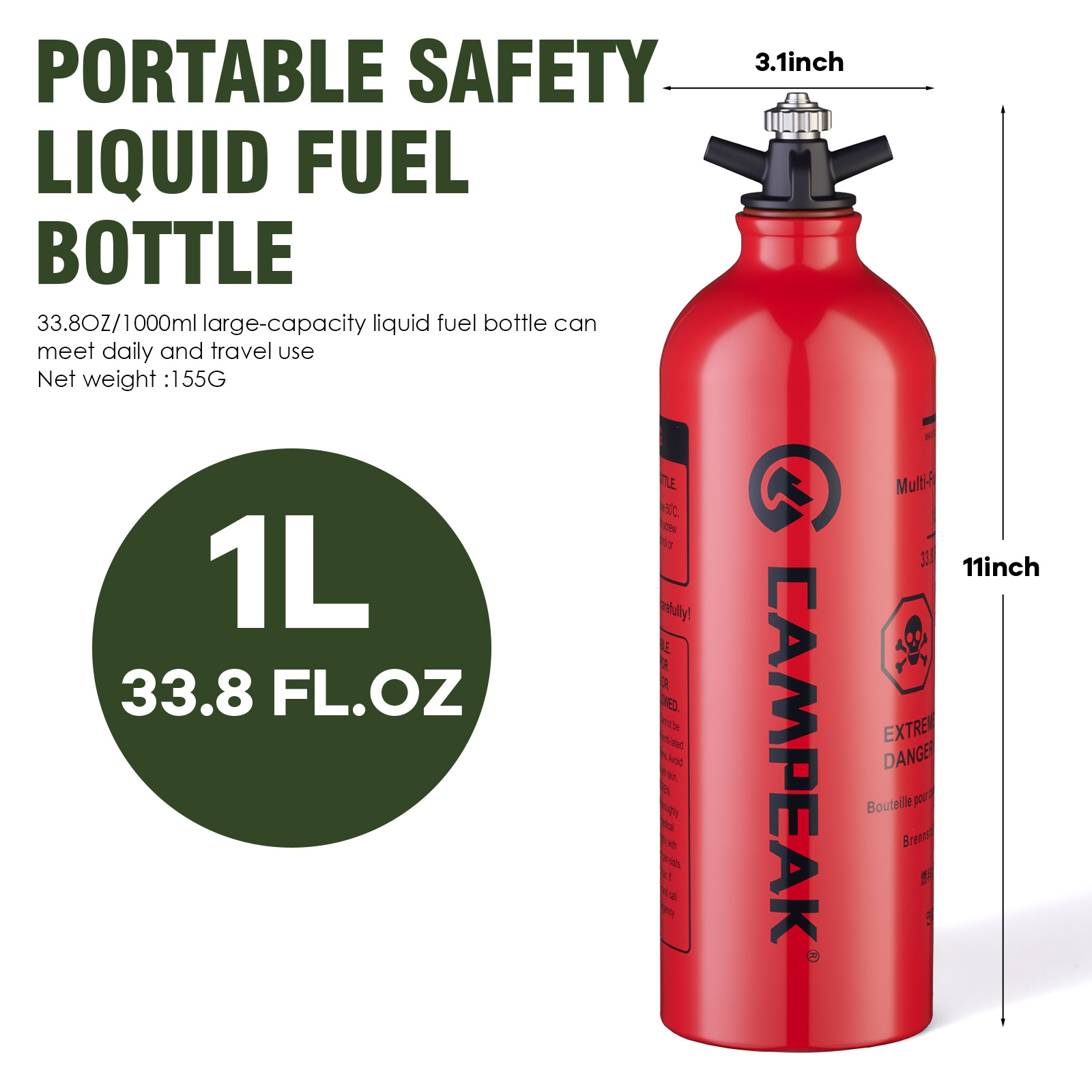 CAMPEAK 液体燃料ボトル缶 1L 赤色ウォーターバケツ - Camping Cooking Oil Bottle のレビューと価格
