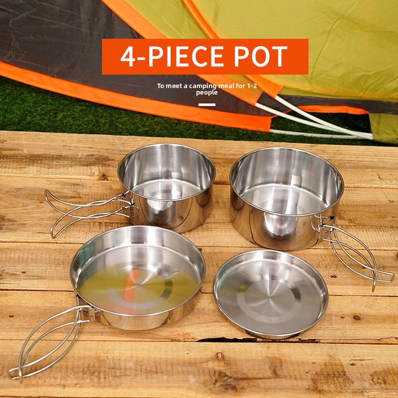 CLS 4ピースステンレス製キャンプ調理器具セット ポータブ - Camping Cooking Set For 4 のレビューと価格