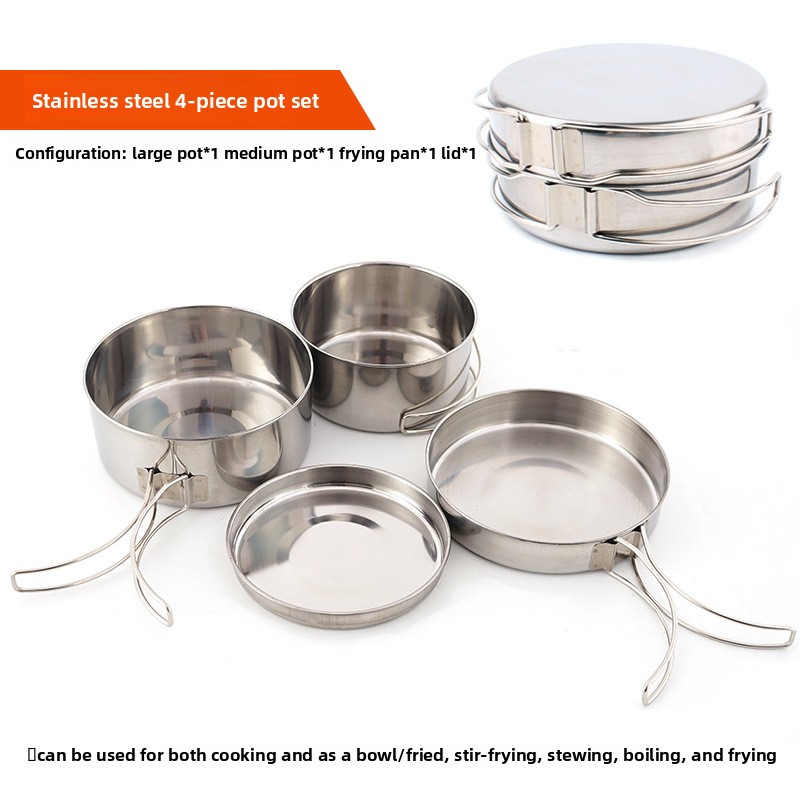 CLS 4ピースステンレス製キャンプ調理器具セット ポータブ - Camping Cooking Set For 4 のレビューと価格