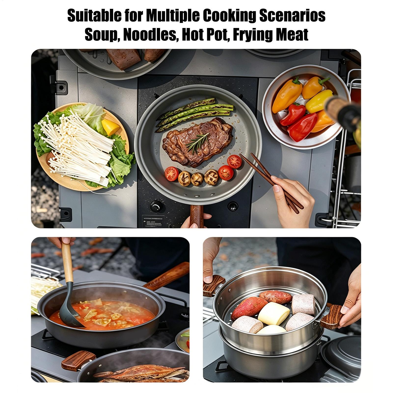 キャンプポット ポータブル 大型 軽量 二層蒸し器 キャンプ - Camping Double Cooking Stove のレビューと価格