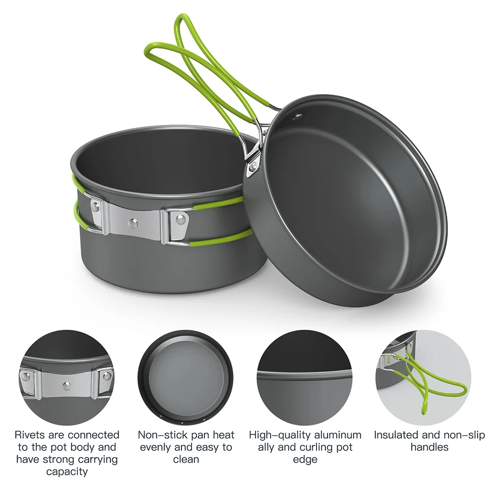 屋外調理キャンプ用具セット 2～3人用 4ピース硬質アルミニ - Camping Cooking Set For 4 のレビューと価格