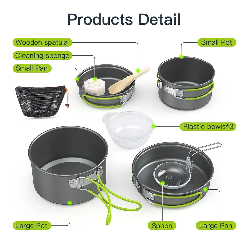 屋外調理キャンプ用具セット 2～3人用 4ピース硬質アルミニ - Camping Cooking Set For 4 のレビューと価格