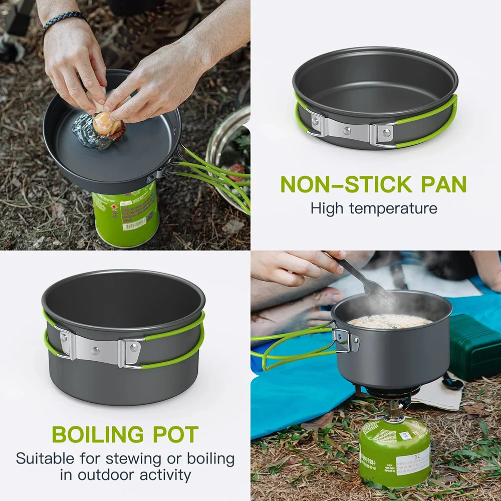 屋外調理キャンプ用具セット 2～3人用 4ピース硬質アルミニ - Camping Cooking Set For 4 のレビューと価格