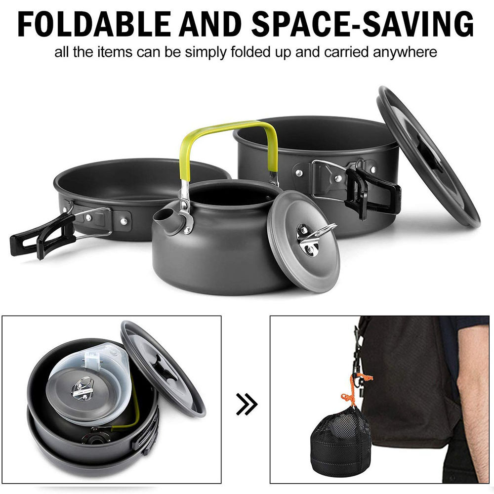 アウトドアキャンプ調理器具セットアルミノンスティックポットポ - Camping Cooking Set 2 Person のレビューと価格