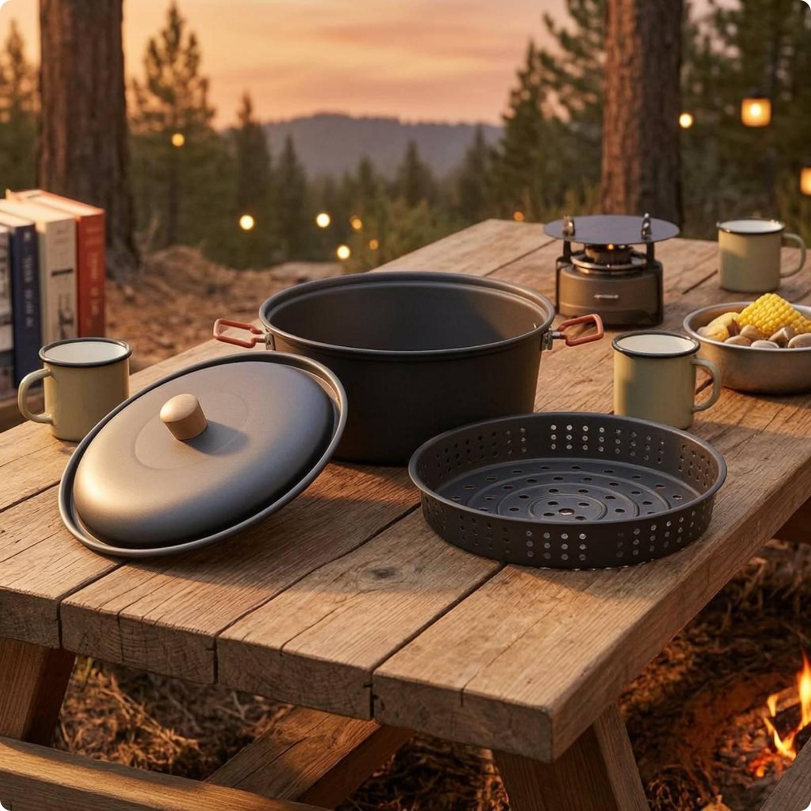 アウトドア調理用大型アルミ合金製蒸気鍋、ポータブル調理器具、 - Camping Cooking Vessel のレビューと価格