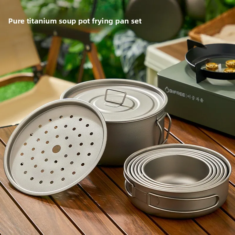 チタンアウトドアポットセットピクニックキャンプセット食器折り - Camping Cooking Lightweight のレビューと価格